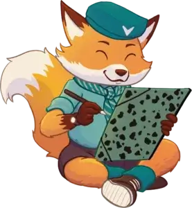 character design illustration d'un renard mignon en train de dessiner