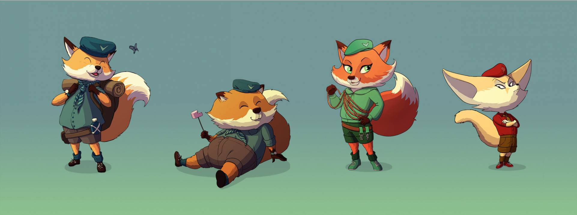 Line-up et character design de renards scouts